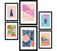 Nacnic Lot de 6 Affiches Minimalisme aux Couleurs Pastel. Flower Power. Impressions de paysage et de nature pour la décoration intérieure et la décoration. A3 et A4, cadres noirs.