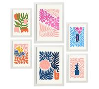 Nacnic Lot de 6 Affiches Minimalisme aux Couleurs Pastel. Flower Power. Impressions de paysage et de nature pour la décoration intérieure et la décoration. A3 et A4, cadres blancs.