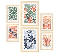 Nacnic Lot de 6 Affiches Minimalisme aux Couleurs Pastel. Motifs végétaux. Impressions de paysage et de nature pour la décoration intérieure et la décoration. A3 & A4, cadres en bois.