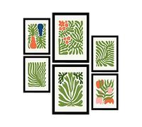 Nacnic Lot de 6 affiches Minimalisme aux couleurs vives. À feuilles persistantes. Impressions de paysage et de nature pour la décoration intérieure et la décoration. A3 et A4, cadres noirs.