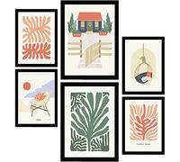Nacnic Lot de 6 affiches Minimalisme aux couleurs vives. Maison de vacances. Impressions de paysage et de nature pour la décoration intérieure et la décoration. A3 et A4, sans cadres.