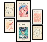 Nacnic Lot de 6 affiches Picasso et Matisse. Corps. Estampes de fauvisme et de surréalisme pour l'aménagement intérieur et la décoration. A3 et A4, cadres noirs.