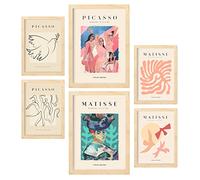 Nacnic Lot de 6 affiches Picasso et Matisse. Corps. Estampes de fauvisme et de surréalisme pour l'aménagement intérieur et la décoration. A3 & A4, cadres en bois.