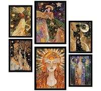 Nacnic Lot de 6 Cartes de Tarot Arcanes Cartomancie Feuille encadrée avec illustration design pour décorer les murs de maison. Chambre bureau A3 et A4 Cadre noir