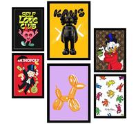 Nacnic Lot de 6 Dessins d'humour de personnages emblématiques Feuille encadrée avec illustration design pour décorer les murs de maison. Chambre bureau A3 et A4 Cadre noir