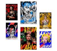 Nacnic Lot de 6 Graffiti emblématique Pop Frida Dali Mercury Bowie Marilyn Affiches avec illustration design pour décorer les murs de la maison. Chambres, bureau, boutique A3 et A4 Sans cadre