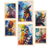 Nacnic Lot de 6 Guerres des étoiles Feuille encadrée avec illustration design pour décorer les murs de maison. Chambre bureau, boutique A3 et A4 Cadre en bois clair