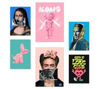 Nacnic Lot de 6 L'emblématique Frida Van Goght Mona Lisa Pop Art Affiches avec illustration design pour décorer les murs de la maison. Chambres, bureau, boutique A3 et A4 Sans cadre