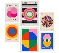 Nacnic Lot de 6 Peinture décorative Formes Géométriques Bauhaus Couleurs Vives Feuille encadrée avec illustration design pour décorer les murs de maison bureau A3 & A4 Cadre blanc