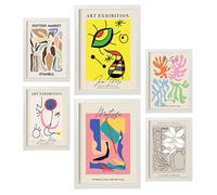 Nacnic Lot de 6 posters d'art abstrait. Collection de planches avec une esthétique collage pour la décoration intérieure. Formats A3 et A4. Cadre blanc.