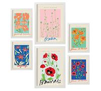 Nacnic Lot de 6 posters de fleurs printanières - Collection de feuilles avec esthétique Collage pour la décoration intérieure - Tailles A3 et A4 - Cadre blanc.