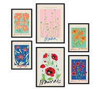 Nacnic Lot de 6 posters de fleurs printanières - Collection de feuilles avec esthétique Collage pour la décoration intérieure - Tailles A3 et A4 - Cadre noir.