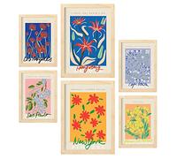 Nacnic Lot de 6 posters de galerie florale. Collection de feuilles avec esthétique Collage pour la décoration intérieure. Tailles A3 et A4. Cadre en bois clair.