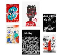 Nacnic | Lot de 6 tableaux décoration murale Art Basquiat & Keith Haring | affiche decoration murale Graffiti, pop art, visages, symboles, couleurs vives | Style urbain et moderne | A3-A4 sans cadres