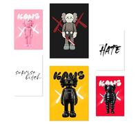 Nacnic | Lot de 6 tableaux décoration murale : Art Kaws | affiche decoration murale | Personnages pop art, figurines, street style, couleurs vives | Style moderne et urbain | A3 et A4 sans cadres