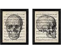 Nacnic Lot de deux feuilles vintage (tête de mort avec partition, A4). Avec cadre A4.