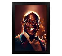 Nacnic Louis Armstrong Affiche en style Portrait en Couleur. Illustrations de dessins animés de musiciens et d'artistes célèbres. Design d'intérieur et décoration. A4.