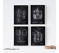 Nacnic Noir - Paquet 4 Lames VIN DE Brevet. Définir des Affiches des Inventions des Anciens Brevets. Choisissez la Couleur Que Vous Aimez. Imprimé sur de Haute qualité de 250 grammes