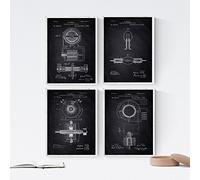Nacnic Noir - Paquet de 4 feuilles avec brevet d'électricité. Set affiches anciennes inventions et brevets. Choisissez la couleur que vous aimez. Imprimé sur 250 grammes de haute qualité