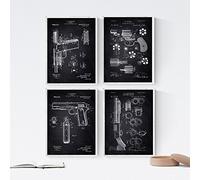 Nacnic Noir - Paquet de 4 feuilles avec Pat Armas. Set affiches anciennes inventions et brevets. Choisissez la couleur que vous aimez. Imprimé sur 250 grammes de haute qualité