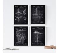 Nacnic Noir - Paquet de 4 Feuilles Bateaux Brevet. Définir des Affiches des Inventions des Anciens Brevets. Choisissez la Couleur Que Vous Aimez. Imprimé sur de Haute qualité de 250 grammes