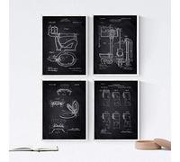 Nacnic Noir - Paquet de 4 Feuilles Brevet Toilettes. Définir des Affiches des Inventions des Anciens Brevets. Choisissez la Couleur Que Vous Aimez. Imprimé sur de Haute qualité de 250 grammes