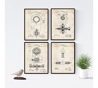 Nacnic - Pack 4 Fiches Brevets Electricité - Affiche Inventions et Anciens Plans Style Vintage. Ampoules, transistors, résistance.