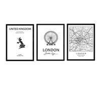Nacnic Pack d'affiches et pays monuments. Londres Royaume-Uni carte de la ville et des monuments B. Taille A3