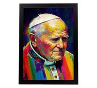 Nacnic Pape Jean-Paul II Affiche en style Portrait en Couleur. Illustrations de dessins animés de personnages célèbres de l'histoire. Design d'intérieur et décoration. A4.