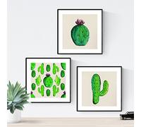 Nacnic Paquet de trois feuilles de cactus. Affiches carrées avec des images à l'aquarelle. Donnez à votre maison une touche verte. Impressions de cactus à encadrer. Format 20x20 cm Sans cadre.