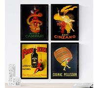 Nacnic Poster anciens. Affiches avec de vieilles annonces. Quatre Affiches anciennes de boissons alcooliques. Campari, Cinzano, Cognac. Format A3 Sans
