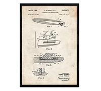Nacnic Poster avec cadre avec brevet de Surf sur quillage. Affiche Motif brevet de format A3 et fond vintage avec encadrement