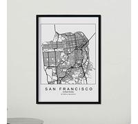 Nacnic Poster avec carte de San Francisco. Affiche des États-Unis avec des images de cartes et de routes des grandes villes américaines. Format A3 avec cadre.