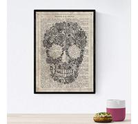 Nacnic Poster Calavera fleurs en noir et blanc. feuilles de crâne pour la décoration intérieure. Décoration d'intérieur. format A4