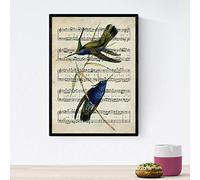 Nacnic Poster des oiseaux. bleu feuille colibri avec des scores. Photos d'oiseaux avec des notes de musique. format A4