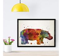 Nacnic Poster Hippopotamus Style Aquarelle. Feuilles Animaux décoration intérieure de Style Aquarelle. Cadre de Format A4