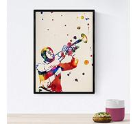 Nacnic Poster Louis Armstrong avec la conception d'aquarelle. Mélanger avec des feuilles de style aquarelle pour la décoration intérieure. format A4