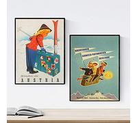 Nacnic Poster Vintage. Les Affiches publicitaires dans Le Monde. Deux Feuilles Enfants Vintages de Ski. A4 sans Cadre.