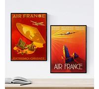 Nacnic Poster Vintage. Les Affiches publicitaires dans Le Monde. Deux Feuilles Vintage Air France. A4 sans Cadre.