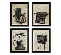 Nacnic Quatre feuilles pack de caméra Vintage, machine à écrire, les définitions de téléphone et photo TV, les émotions, l'amitié et de la communication au format A4 - avec Marco Noir A4.
