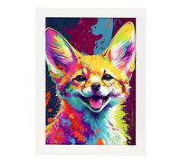Nacnic Renard du Fennec Illustration animale colorée Impressions d'affiches d'art mural pour chambre d'enfant ou décoration de design d'intérieur de salon Taille A4 avec cadre blanc