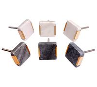 Nacnic Set de 6 boutons carrés en pierre. 40 mm | Superbes poignées en ardoise et blanc cassé | Idéal pour les penderies, armoires, tiroirs, portes... Elégantes poignées multi-usages.