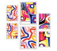 Nacnic Set de 6 Formes dynamiques Posters. En Résumés colorés. Cuadros decorativos estéticos para su sala de estar, dormitorio, hogar Tailles A4 et A3 avec des cadres blancs
