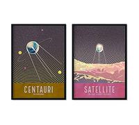 Nacnic Set de pack satellite fixé Affiches avec des illustrations détaillées de l'espace. Images colorées de satellites, d'étoiles et de planètes. Décoration d'intérieur. Taille A4