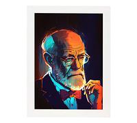 Nacnic Sigmund Freud Affiche en style Portrait en Couleur. Illustrations de dessins animés d'inventeurs et de créateurs célèbres. Design d'intérieur et décoration. A4 avec cadres blancs.