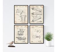 Nacnic Vintage - Lot de 4 Feuilles avec des bébés sur Les Brevets. Set Affiches Anciennes Inventions et Brevets. Choisissez la Couleur Que Vous Aimez. Imprimé sur 250 grammes de Haute qualité