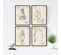 Nacnic VINTAGE - Lot de 4 feuilles avec les brevets de Astronautas. Définir des affiches avec des inventions et des anciens brevets