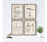 Nacnic Vintage Lot de 4 films avec brevets de bateaux Lot de posters avec inventions et brevets antiques. Choisissez la couleur que vous aimez. Format A3.