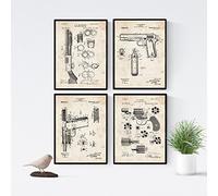 Nacnic Vintage - Pack de 4 Feuilles Arms Brevet. Définir des Affiches des Inventions des Anciens Brevets. Choisissez la Couleur Que Vous Aimez. Imprimé sur de Haute qualité de 250 grammes