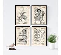 Nacnic Vintage Pack de 4 Feuilles avec Brevets d'IMPRESSION Ensemble d'affiches avec inventions et anciens brevets. Choisissez la couleur que vous aimez le plus. A4 SANS CADRE